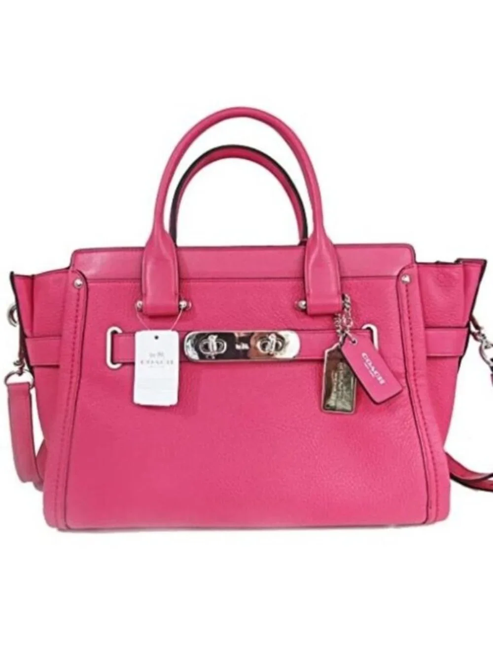 Coach F53308 Nubuck Pebble Leather Swagger Carryall Purse Bag, SV/Dahlia…